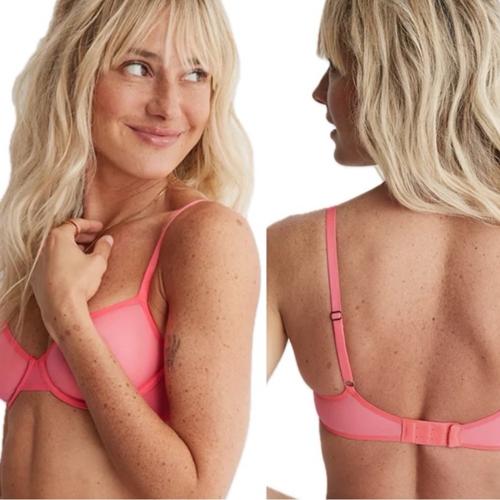 NWT* Aerie 32D Smoothez Pink Balconette Mesh Unlined Underwire Bra